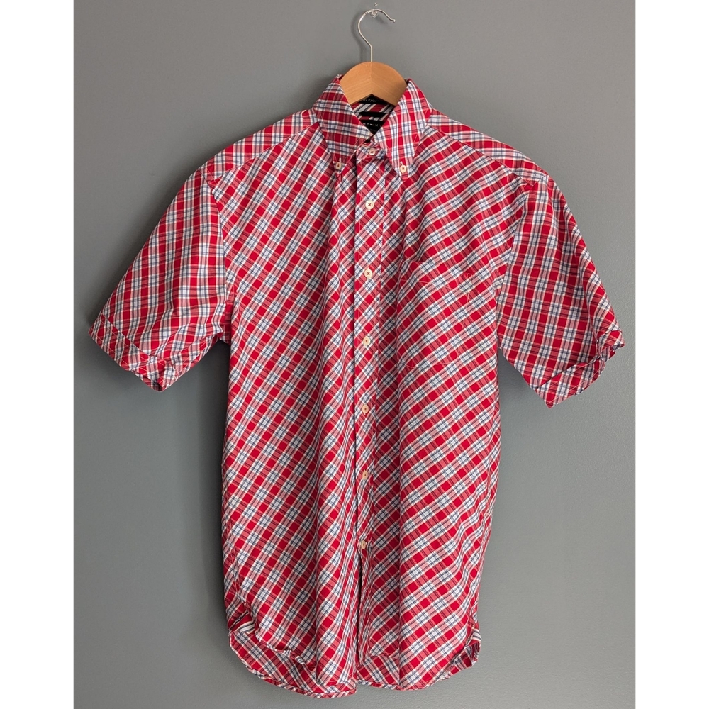 Tommy Hilfiger 80s 2 Ply Fabric Check Button Up Short Sleeve Shirt Size Small